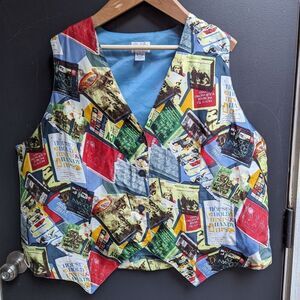 Vintage CLIO II Unisex Plus Size Printed Vest 2X-3X 100% Silk 4 button Colorful
